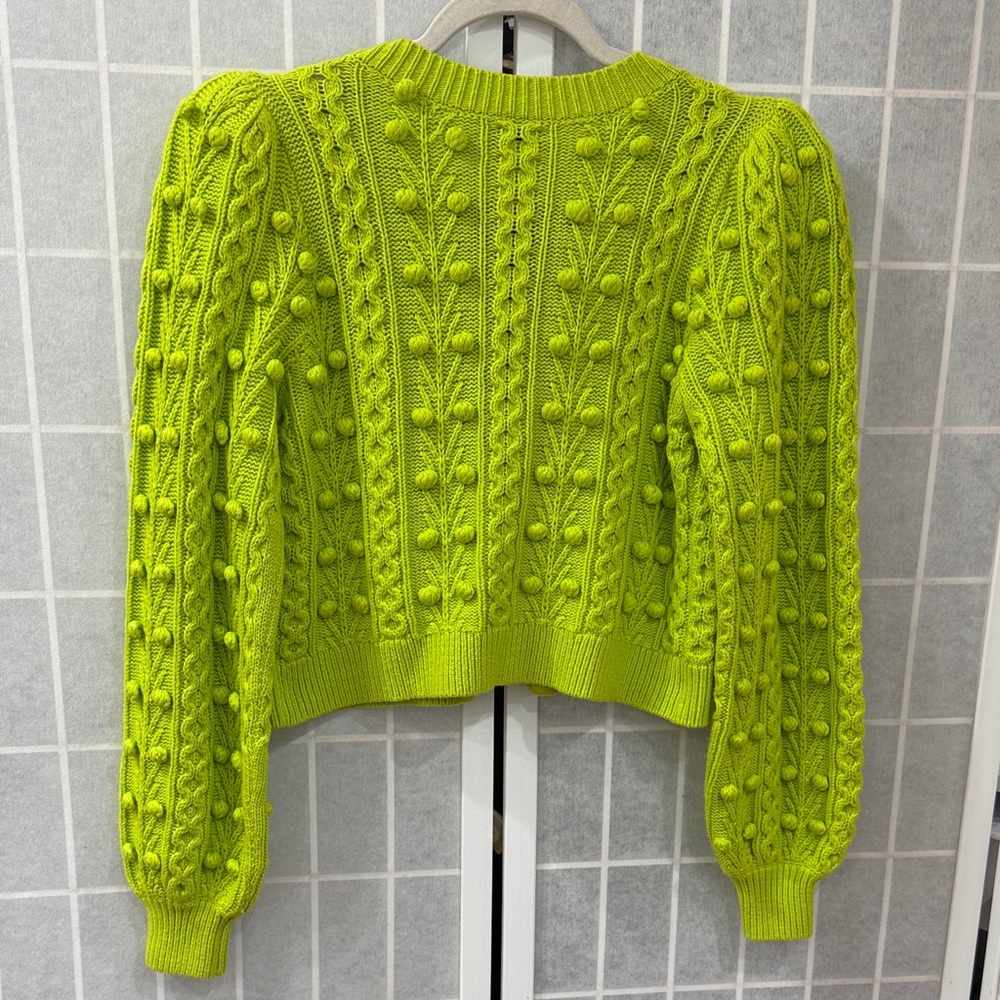 Alice + Olivia Kitty Puff Sleeve Lime Green Sweater Bow Detail Wool Blend - Picture 7 of 9